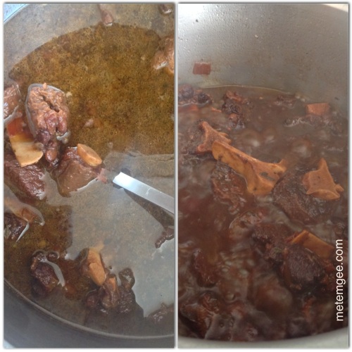 Now add the oxtail to the beef and mix together. 