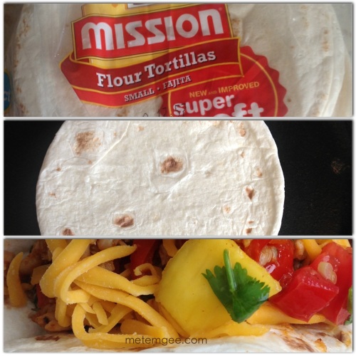 I am using flour tortillas for my tacos. Warm tortillas on a hot skillet, add fish, then top with mango salsa and some shredded cheddar cheese [if you like).